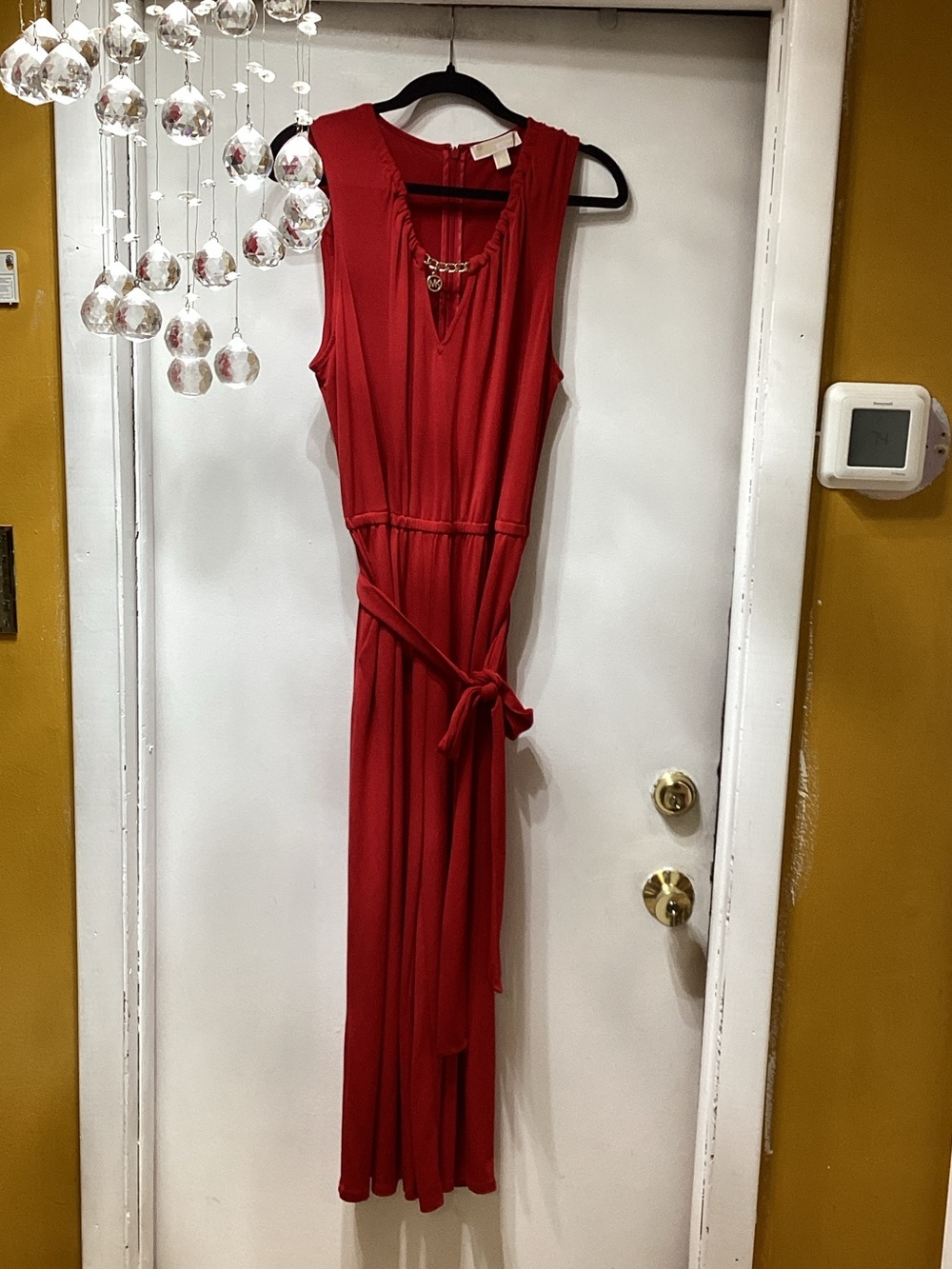 MICHAEL Michael Kors Red Wide-Leg Jumpsuit with Chain Detail